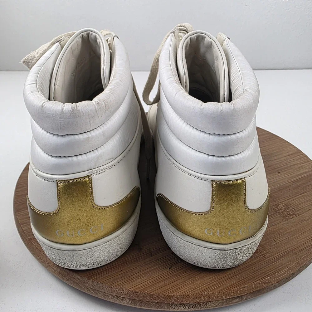 Gucci Band Shoes Mens Size 14 White Leather High Top Casual Sneakers Italy